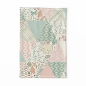 Autumn Pastel - Cream , Pink, Aqua, Mint, Blush - Wholecloth Triangle Quilt - Cheater Quilt