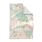 Autumn Pastel - Cream , Pink, Aqua, Mint, Blush - Wholecloth Triangle Quilt - Cheater Quilt