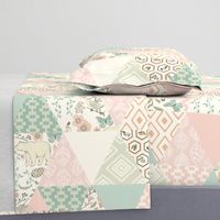 Autumn Pastel - Rotated - Cream , Pink, Aqua, Mint, Blush - Wholecloth Triangle Quilt - Cheater Quilt