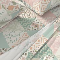 Autumn Pastel - Rotated - Cream , Pink, Aqua, Mint, Blush - Wholecloth Triangle Quilt - Cheater Quilt