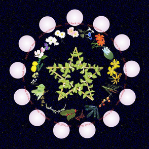 Wheel of Moons and Flowers in Blue