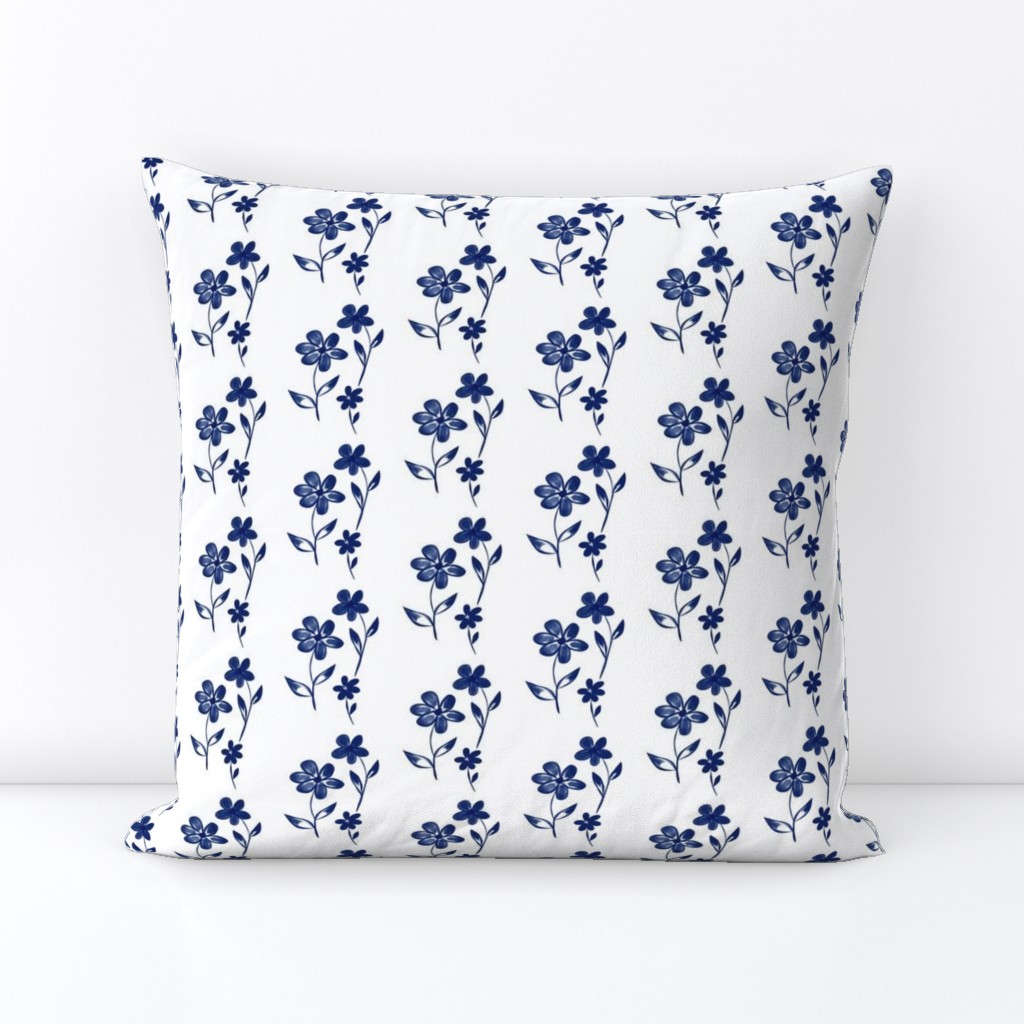 Velvety Blooms of Blue on White - Small Scale