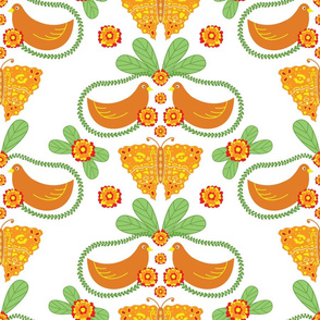 Birds and Butterfly Floral Folk Pattern