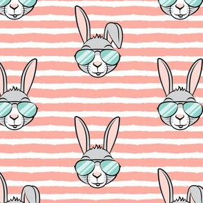 easter bunny with sunnies - light coral stripes - bunnies LAD19