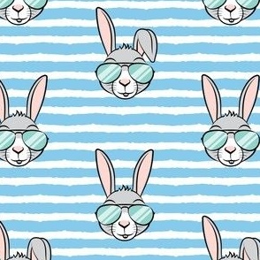 easter bunny with sunnies - blue stripes - bunnies LAD19
