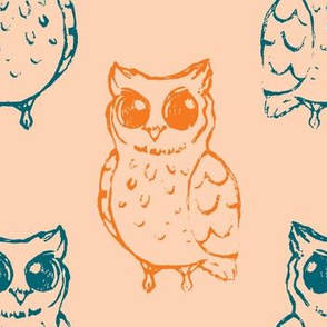 Block printed owls