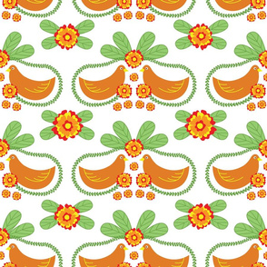 Floral Folk Pattern with Birds