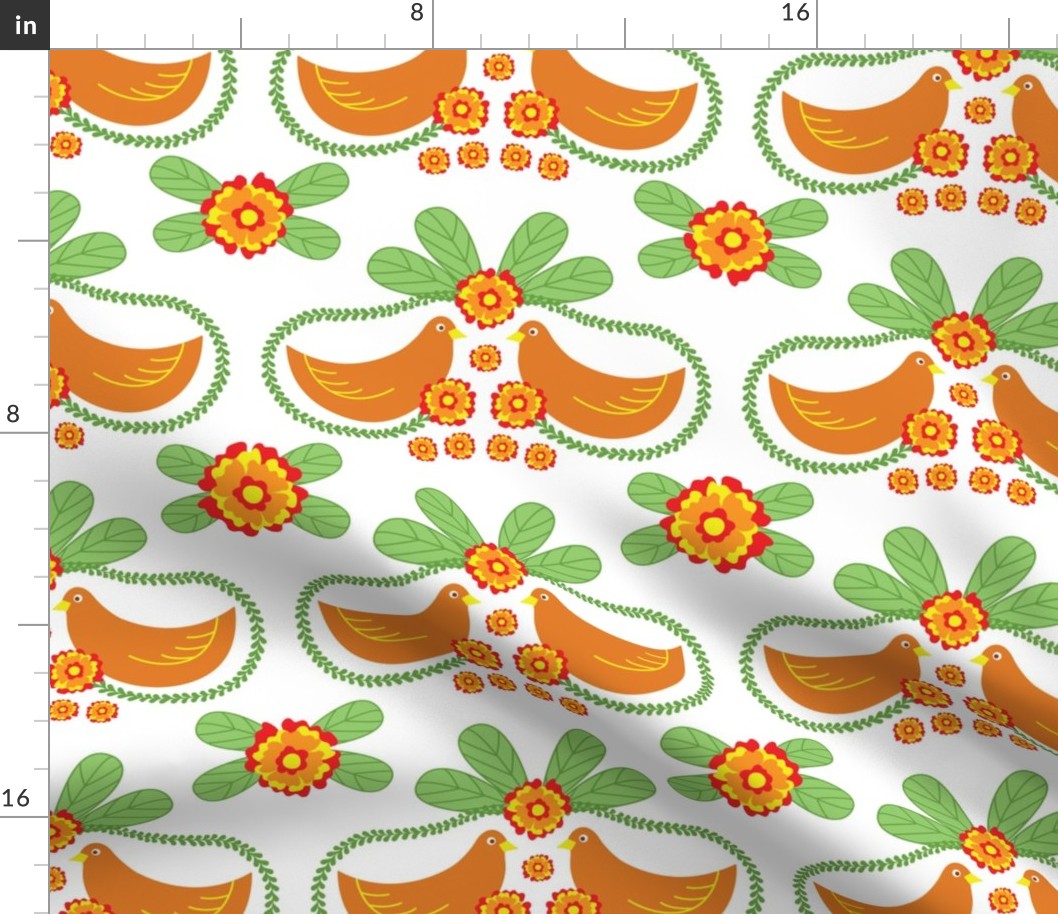 Floral Folk Pattern with Birds