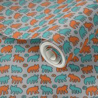 Tribal Bear design in orange and turquoise