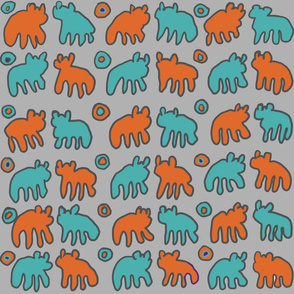 Tribal Bear design in orange and turquoise