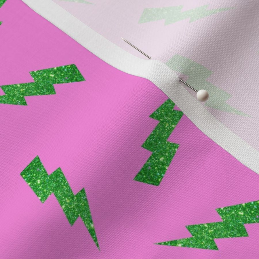 Green Glitter Lightning Bolts in Pink