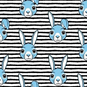 easter bunny - blue on black stripes - bunnies LAD19