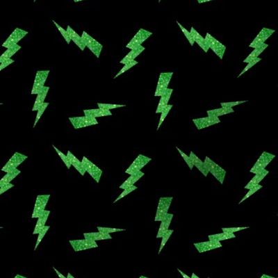 Green Glitter Lightning Bolts in Black