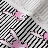 easter bunny - pink on black stripes - bunnies LAD19