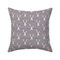 easter bunny - pink on black stripes - bunnies LAD19