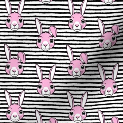 easter bunny - pink on black stripes - bunnies LAD19