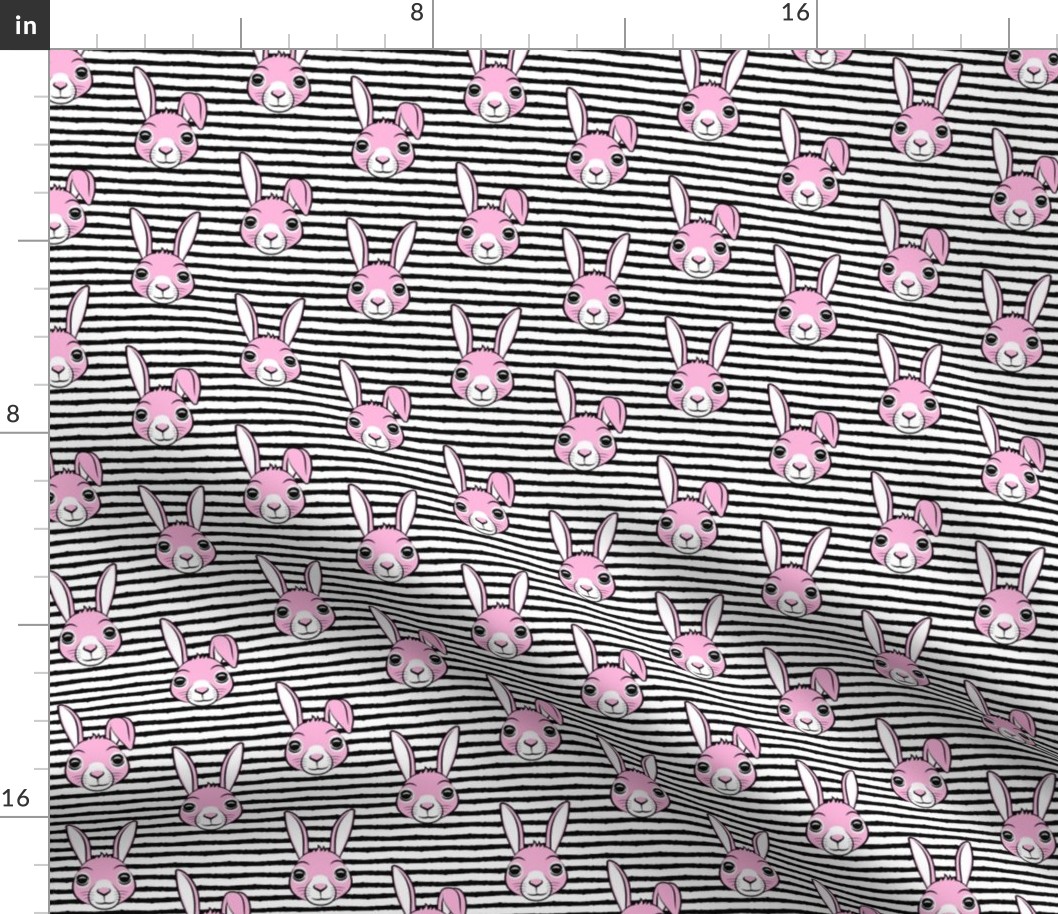 easter bunny - pink on black stripes - bunnies LAD19