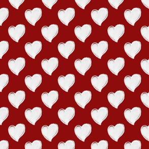 Watercolor Hearts White On Red