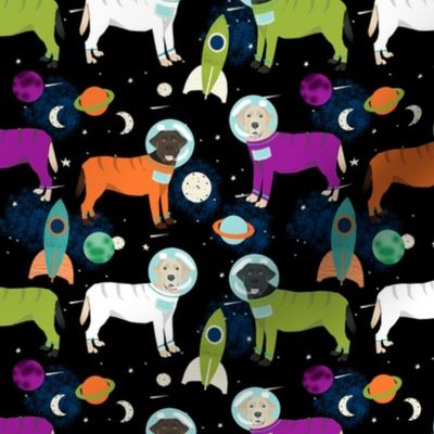 space labrador fabric - space dogs, dogs in space, labrador space fabric, rockets fabric, moon landing fabric, dogs - black