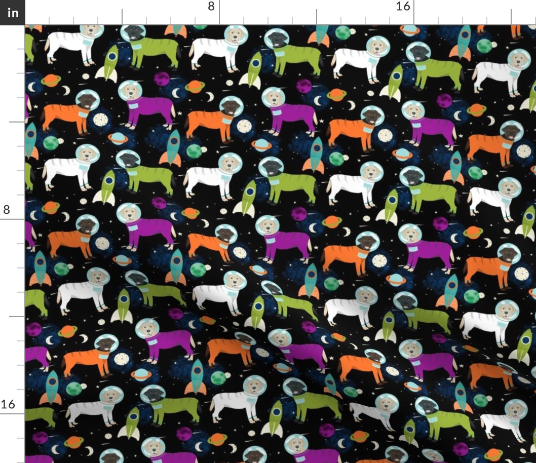 space labrador fabric - space dogs, dogs in space, labrador space fabric, rockets fabric, moon landing fabric, dogs - black