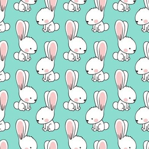 bunnies - spring easter fabric - teal LAD19