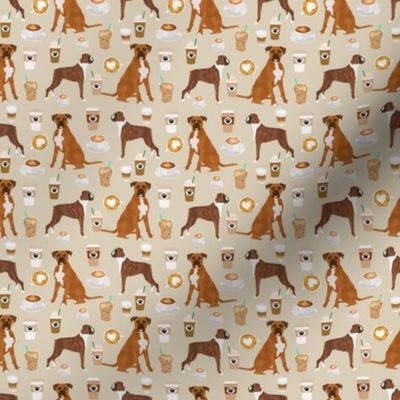 SMALL - boxer dog coffee fabric - boxers  and coffees - tan