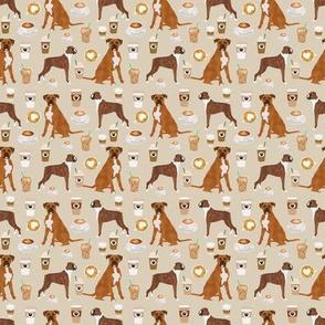 SMALL - boxer dog coffee fabric - boxers  and coffees - tan
