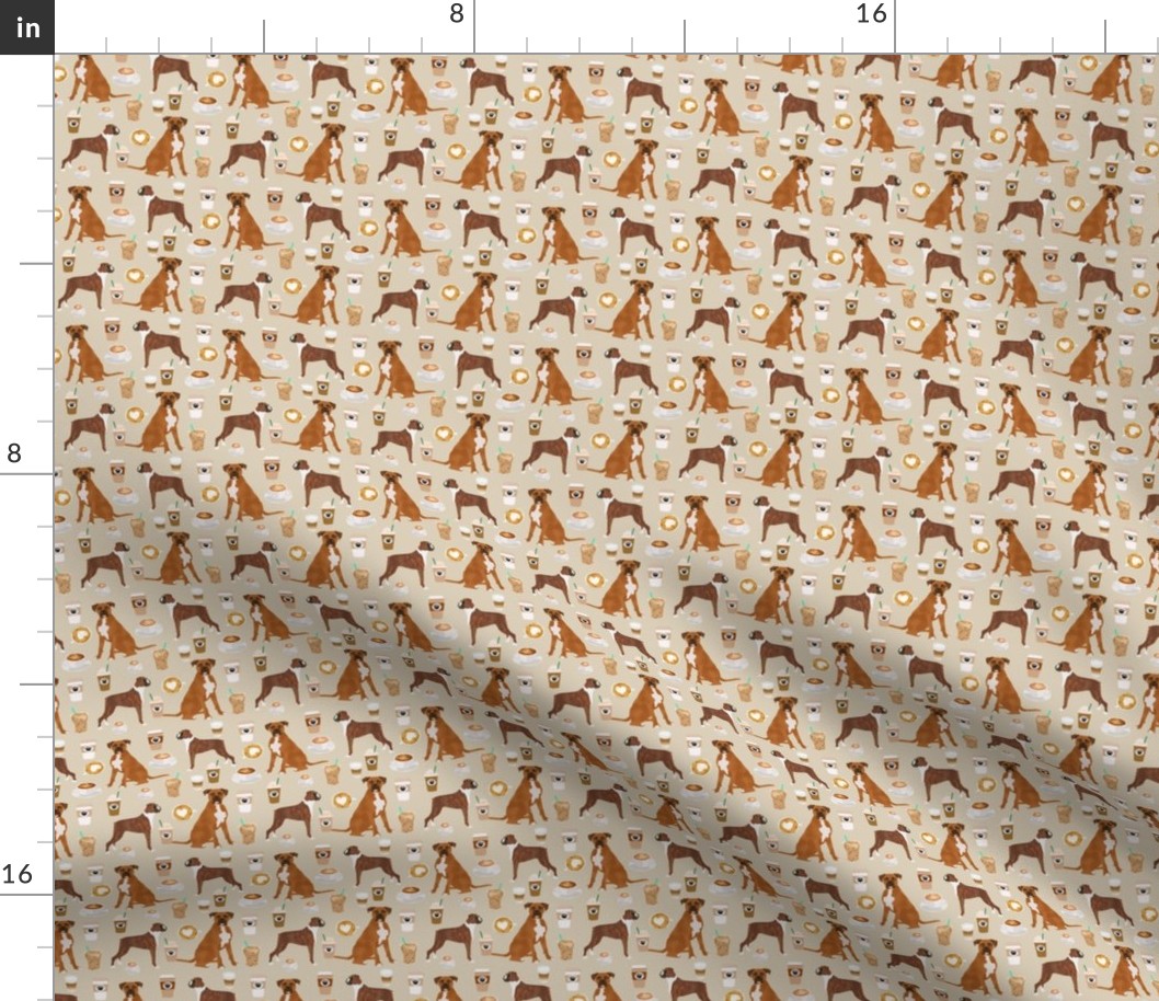 SMALL - boxer dog coffee fabric - boxers  and coffees - tan