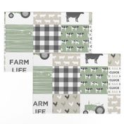 Farm Life Wholecloth - Farm themed patchwork fabric - cows, pigs, roosters - sage and tan LAD19