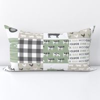 Farm Life Wholecloth - Farm themed patchwork fabric - cows, pigs, roosters - sage and tan LAD19