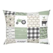 Farm Life Wholecloth - Farm themed patchwork fabric - cows, pigs, roosters - sage and tan LAD19