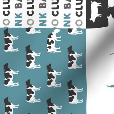 Farm Life Wholecloth - Farm themed patchwork fabric - cows, pigs, roosters - blue and grey LAD19 (90)