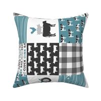 Farm Life Wholecloth - Farm themed patchwork fabric - cows, pigs, roosters - blue and grey LAD19 (90)