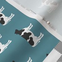 Farm Life Wholecloth - Farm themed patchwork fabric - cows, pigs, roosters - blue and grey LAD19 (90)