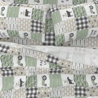 Farm Life Wholecloth - Farm themed patchwork fabric - cows, pigs, roosters - sage and tan LAD19 (90)