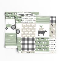 Farm Life Wholecloth - Farm themed patchwork fabric - cows, pigs, roosters - sage and tan LAD19 (90)