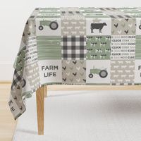 Farm Life Wholecloth - Farm themed patchwork fabric - cows, pigs, roosters - sage and tan LAD19 (90)