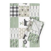 Farm Life Wholecloth - Farm themed patchwork fabric - cows, pigs, roosters - sage and tan LAD19 (90)