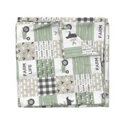 Farm Life Wholecloth - Farm themed patchwork fabric - cows, pigs, roosters - sage and tan LAD19 (90)