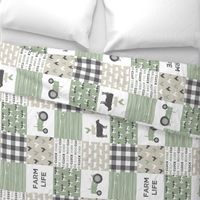 Farm Life Wholecloth - Farm themed patchwork fabric - cows, pigs, roosters - sage and tan LAD19 (90)