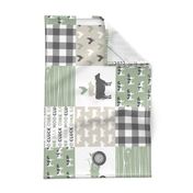 Farm Life Wholecloth - Farm themed patchwork fabric - cows, pigs, roosters - sage and tan LAD19 (90)