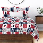 Farm Life Wholecloth - Farm themed patchwork fabric - cows, pigs, roosters - navy, red, and grey LAD19 (90)