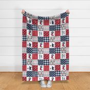 Farm Life Wholecloth - Farm themed patchwork fabric - cows, pigs, roosters - navy, red, and grey LAD19 (90)