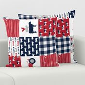 Farm Life Wholecloth - Farm themed patchwork fabric - cows, pigs, roosters - navy, red, and grey LAD19 (90)