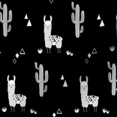 small llama and cacti - black