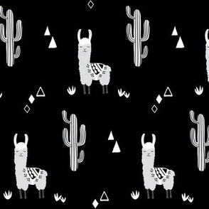 small llama and cacti - black