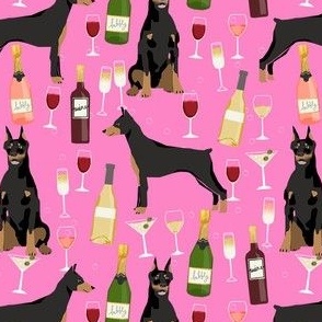 doberman wine dog fabric - wine fabric, rose fabric, doberman fabric, doberman dogs, -  pink