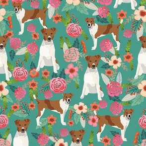 plummer terrier florals dog fabric - plummer terrier fabric, floral dog fabric, dog breeds fabric, dog design - green