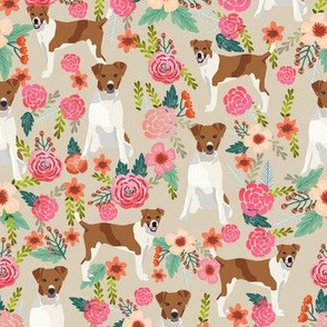 plummer terrier florals dog fabric - plummer terrier fabric, floral dog fabric, dog breeds fabric, dog design - tan