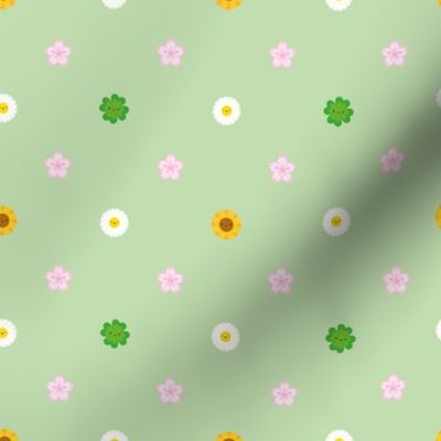 Mini Spring Flowers Polka Dot (Green)